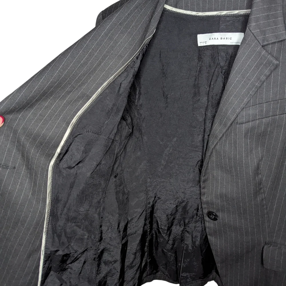 Zara Blazer Women's Large Black Pinstripe Tailored Structured Office Workwear - Picture 9 of 16